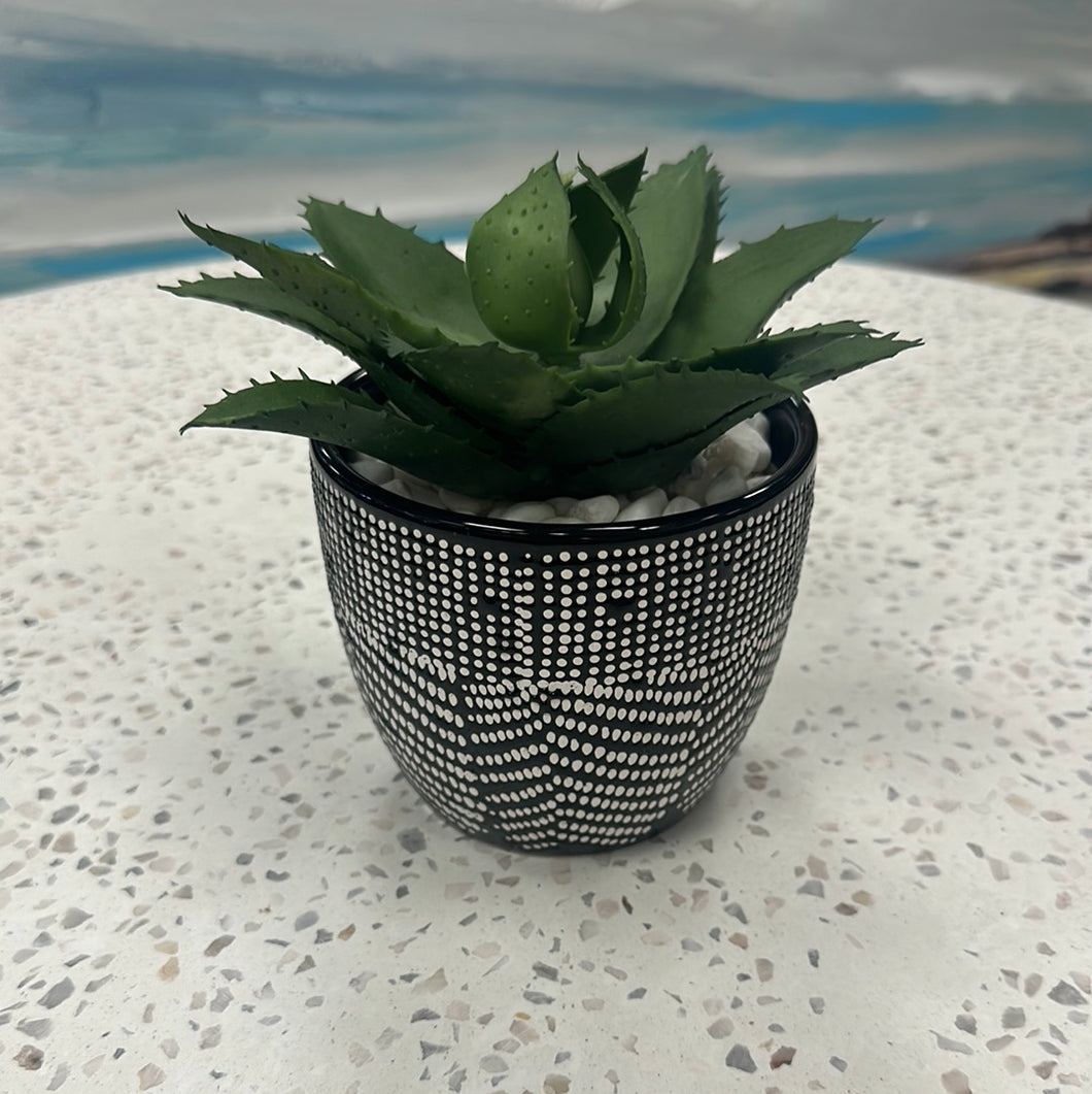 Faux Plant in Black/White Vase