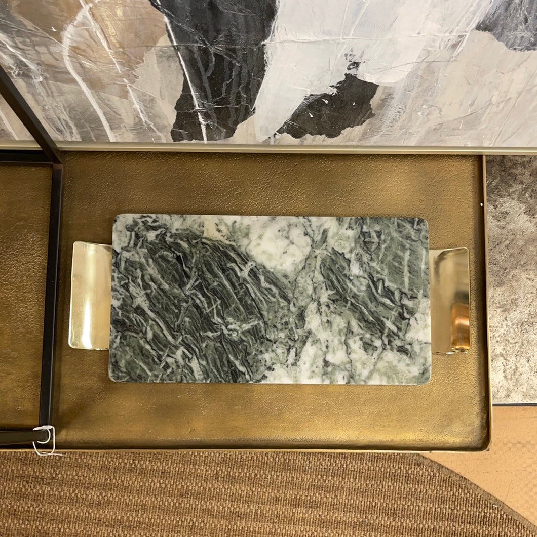 Brass & green marble tray