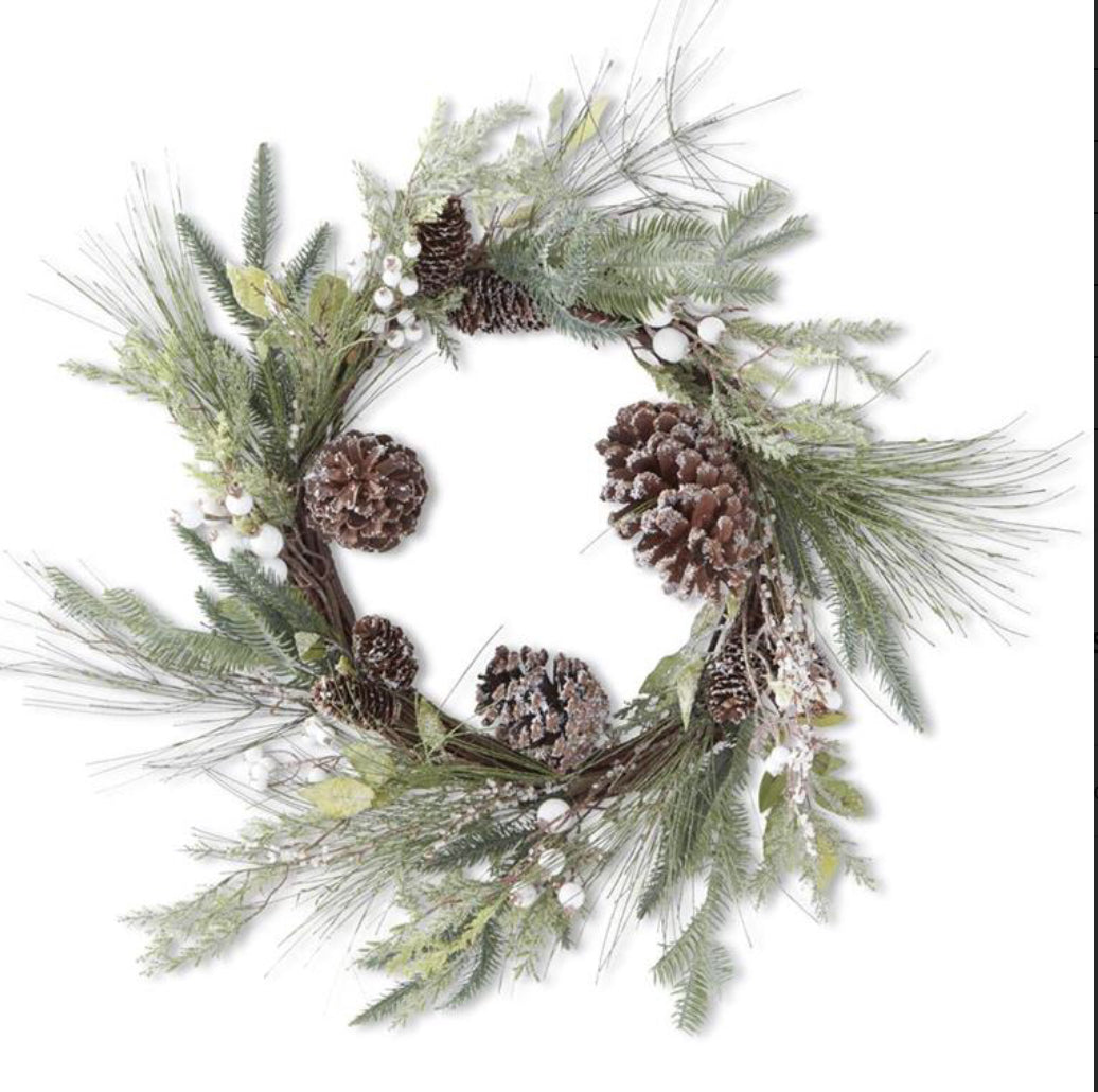 24” Needle Pine with Berries Holiday Wreath