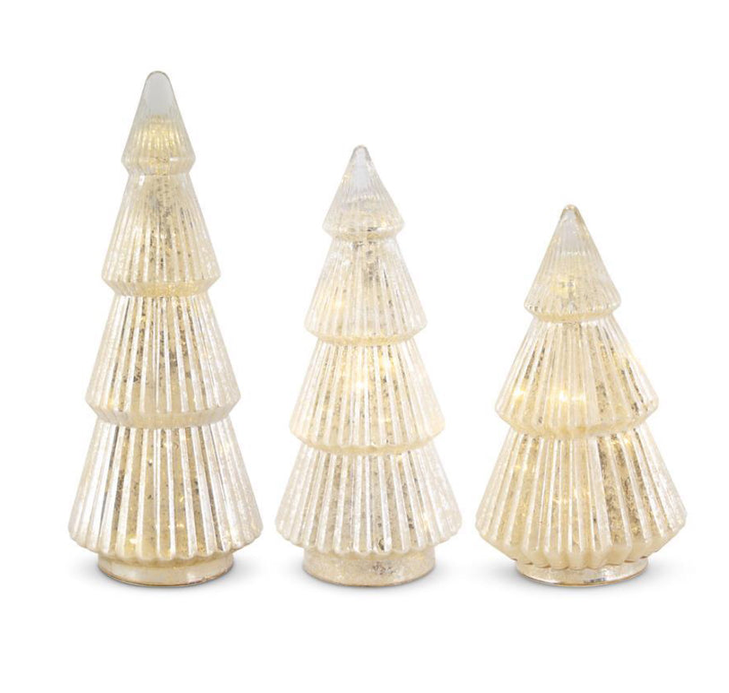 Fluted Silver Mercury Glass LED Tree