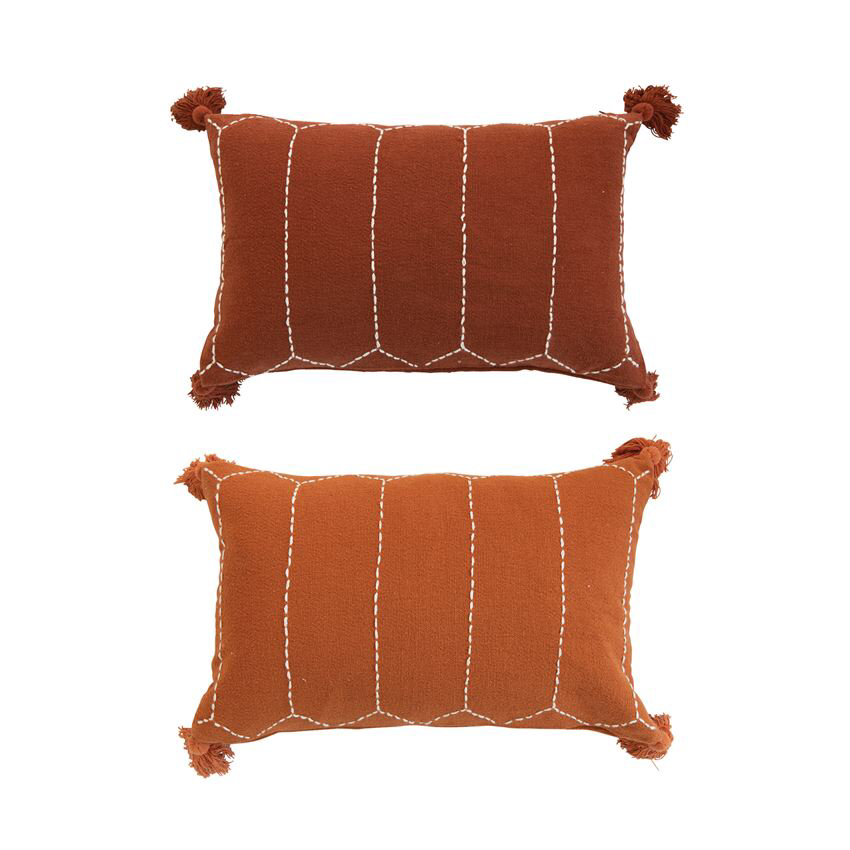 Orange cotton lumbar pillow