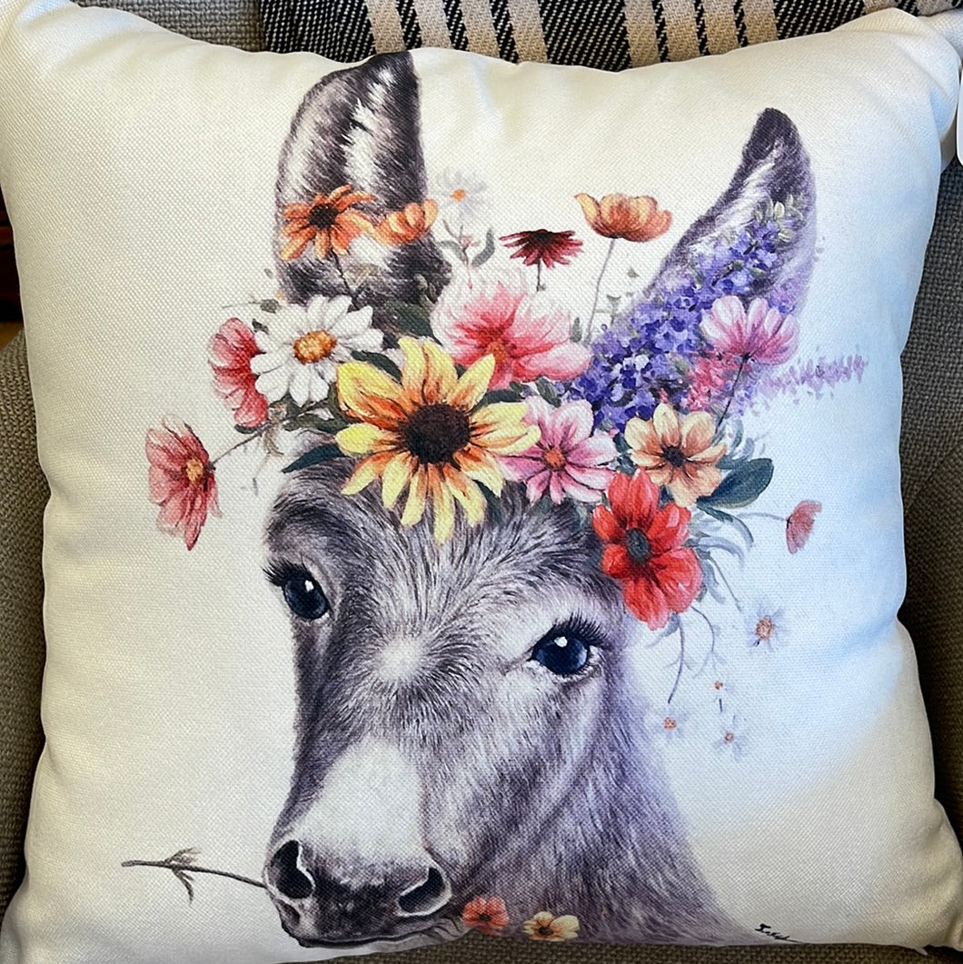 Donkey with Flowers Pillow