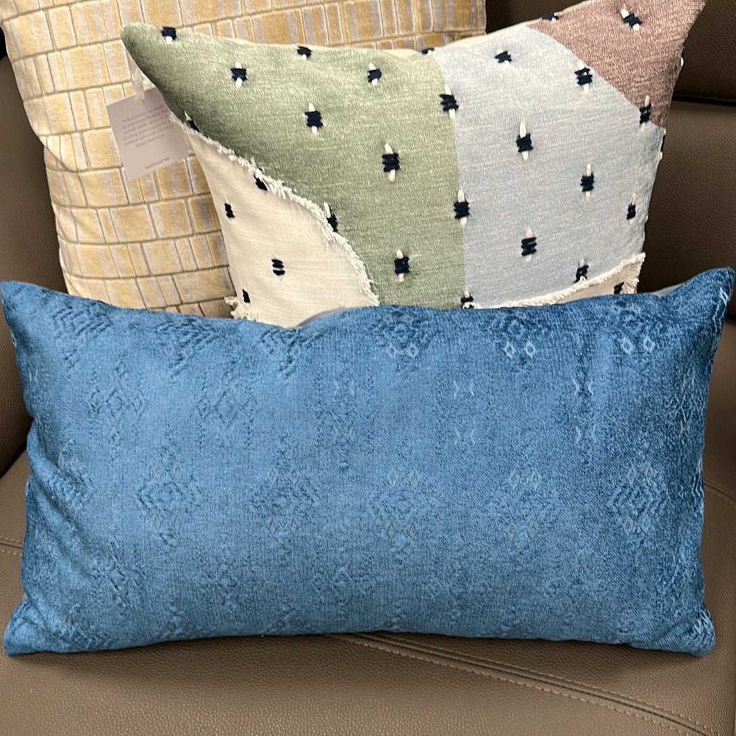Blue Velvet Pattern Lumbar Pillow 24