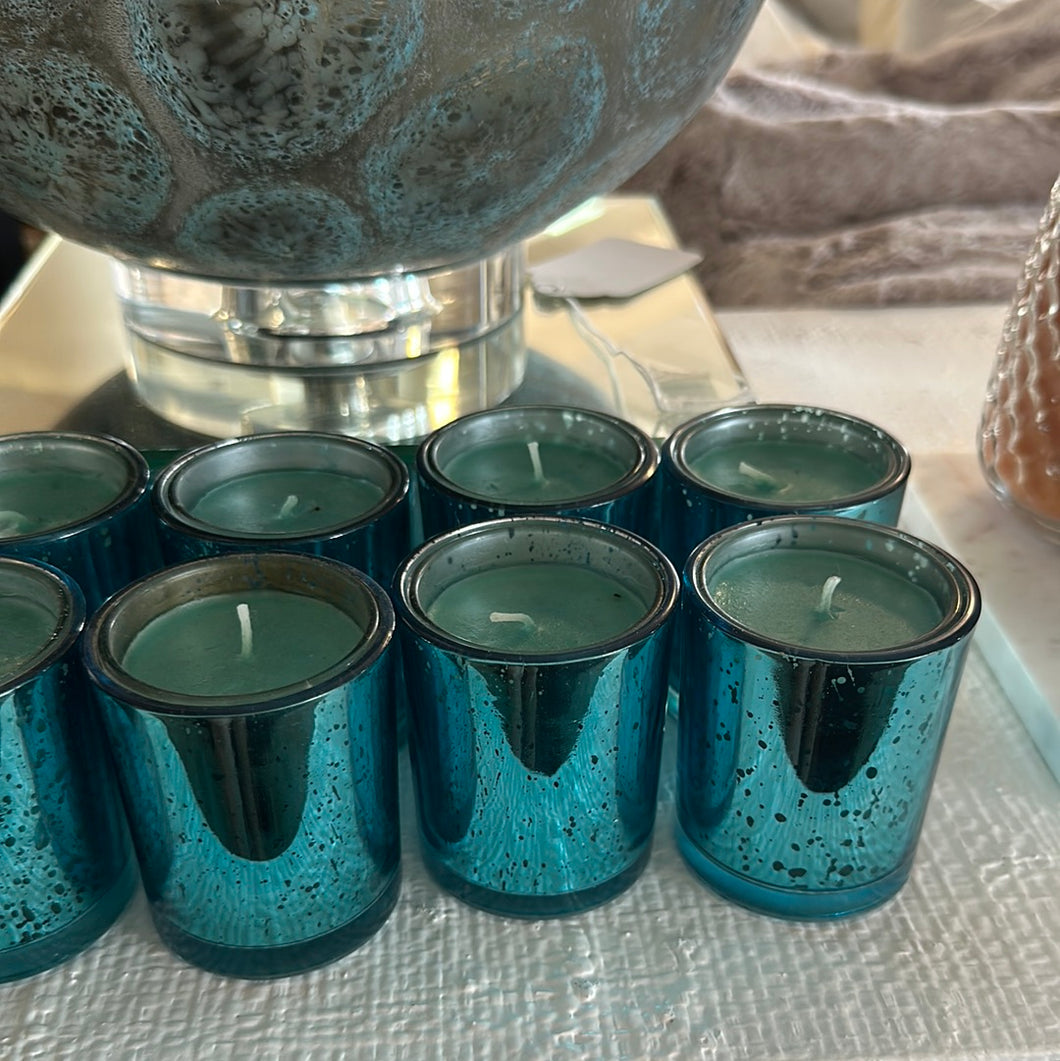 Small Blue Mercury Glass Candle