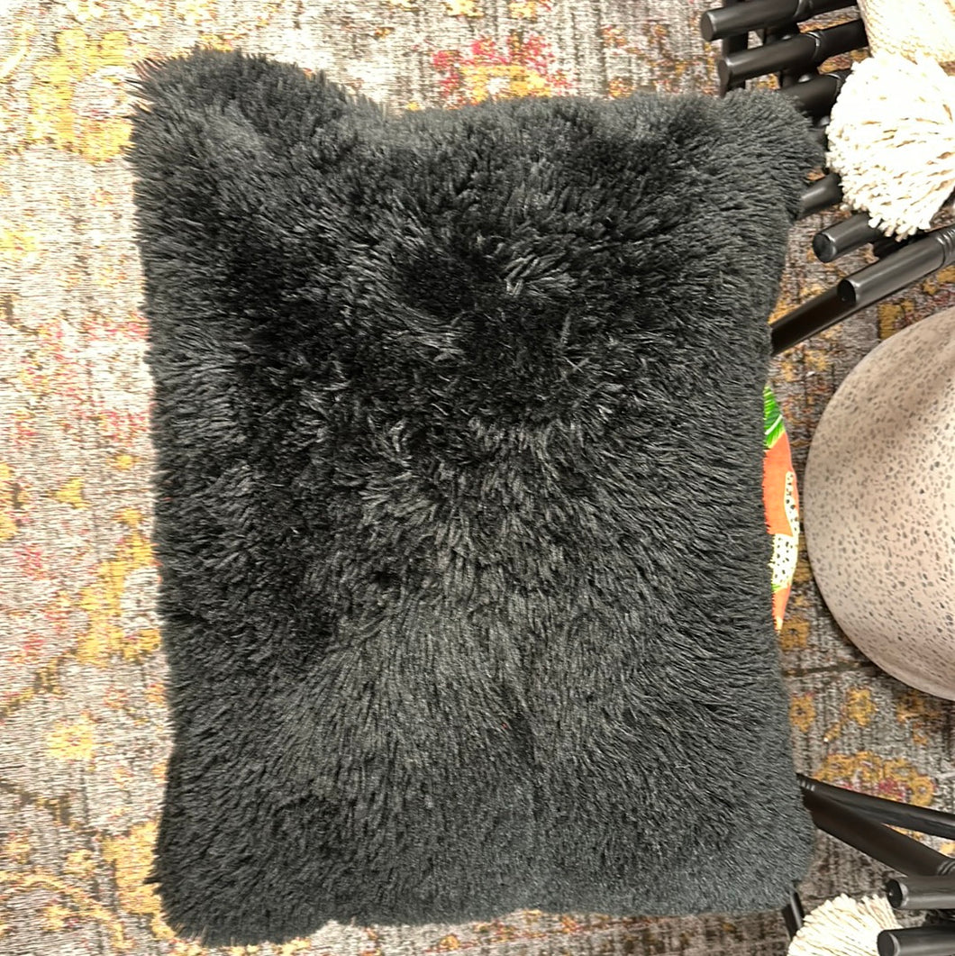 Black Faux Fur Accent Pillow