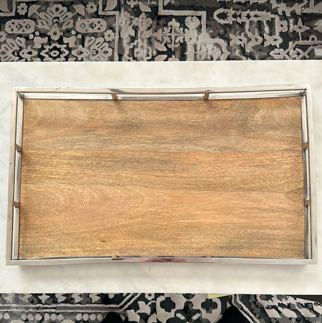 Wood Chrome Handle Tray