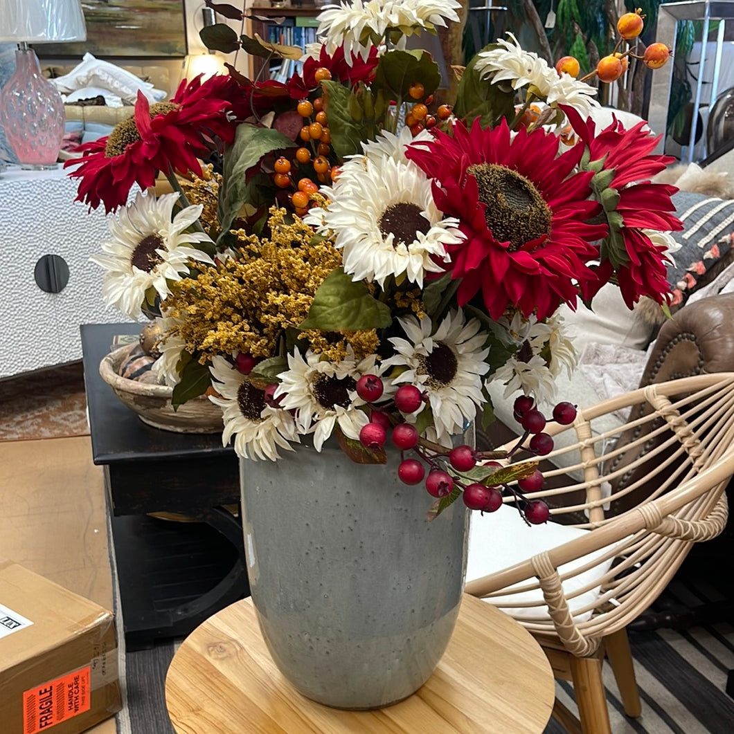 Gray Vase Decorative Fall Arrangement