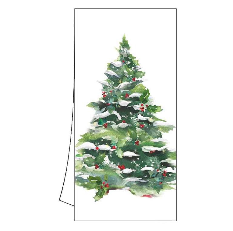 Winter tree & wreath kitchen towel