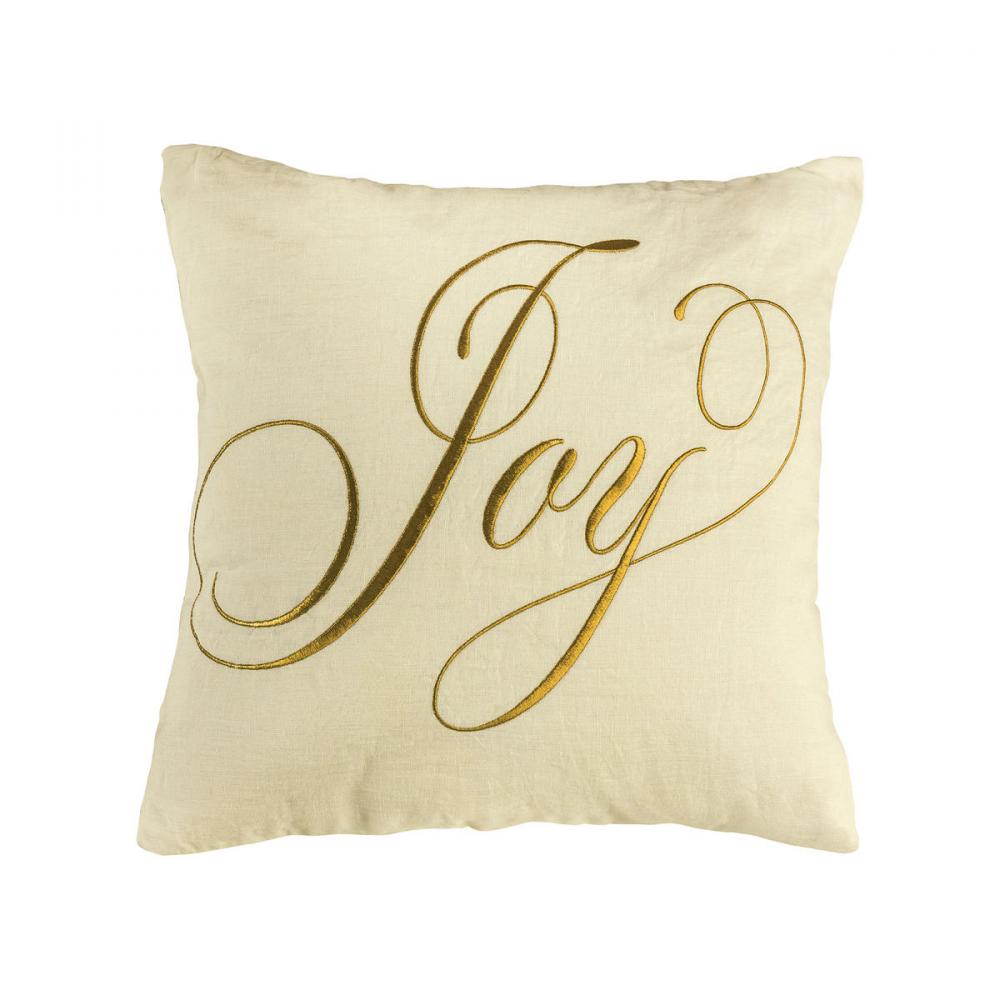 Joy 20 x 20 Christmas Gold Embroidered Pillow